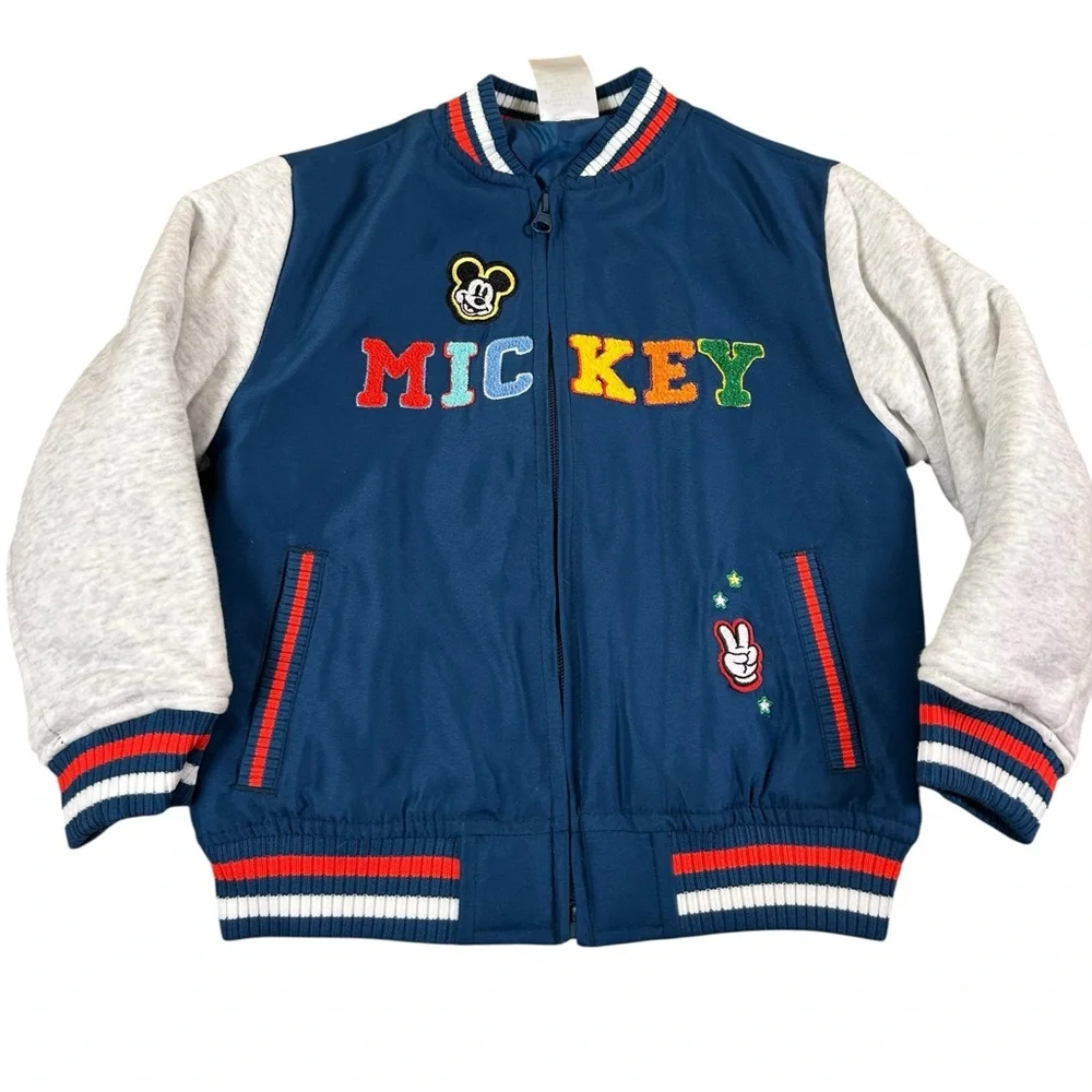 DISNEY STORE‎ NWT Mickey Mouse Varsity Bomber Jacket Kid Sz 4 Blue Chenille NEW